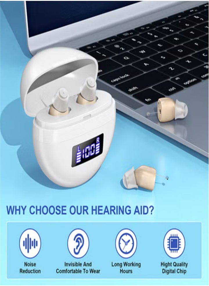 Hearing aids, invisible magnetic hearing aids, contact charging case with LED power display (white + skin color)