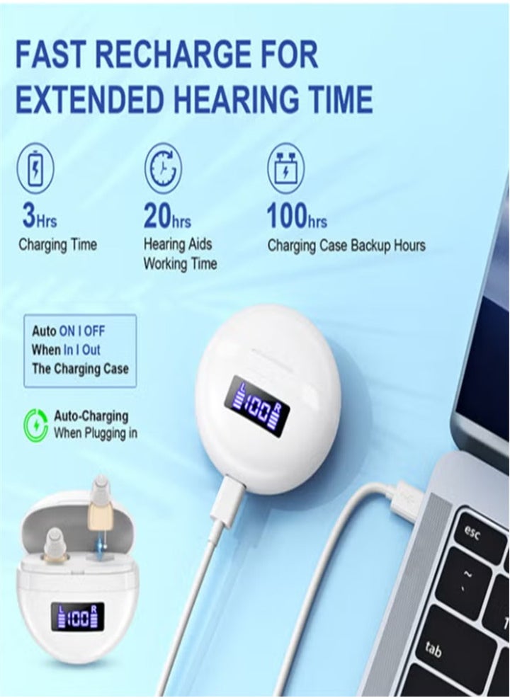 Hearing aids, invisible magnetic hearing aids, contact charging case with LED power display (white + skin color)