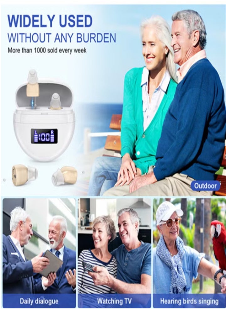 Hearing aids, invisible magnetic hearing aids, contact charging case with LED power display (white + skin color)