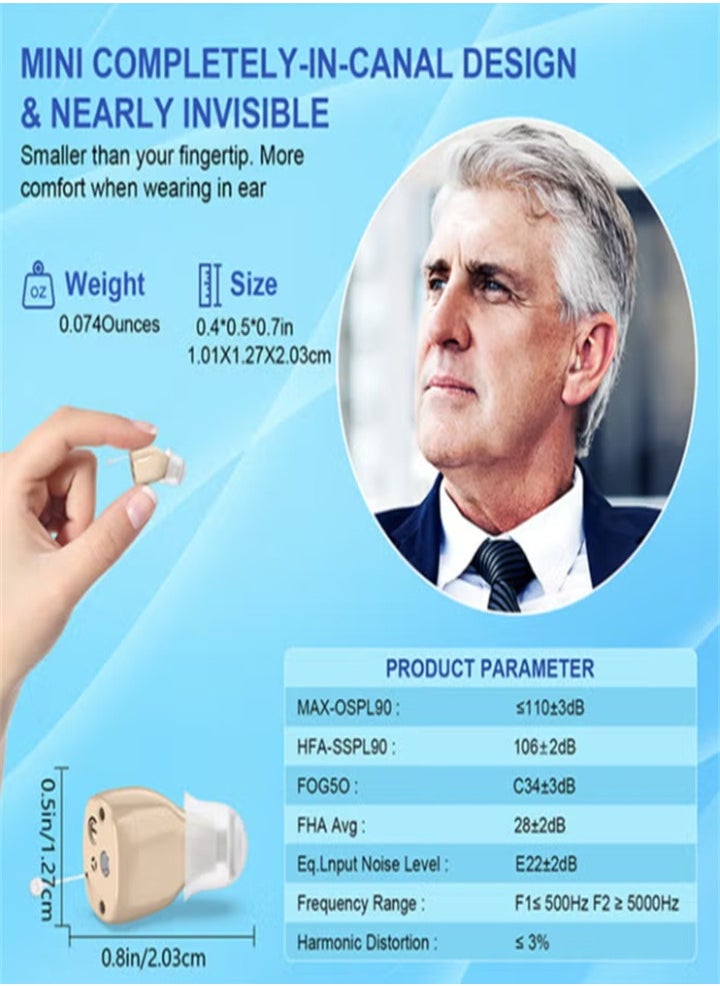 Hearing aids, invisible magnetic hearing aids, contact charging case with LED power display (white + skin color)