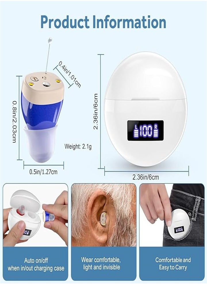 Hearing aids, invisible magnetic hearing aids, contact charging case with LED power display (white, red, blue)