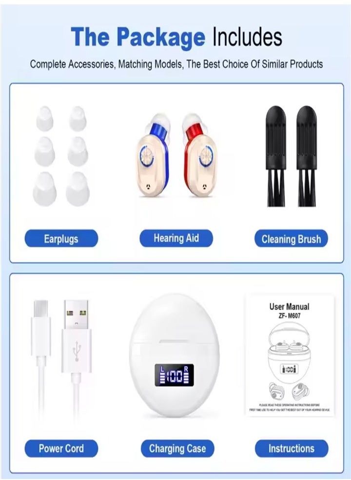 Hearing aids, invisible magnetic hearing aids, contact charging case with LED power display (white, red, blue)