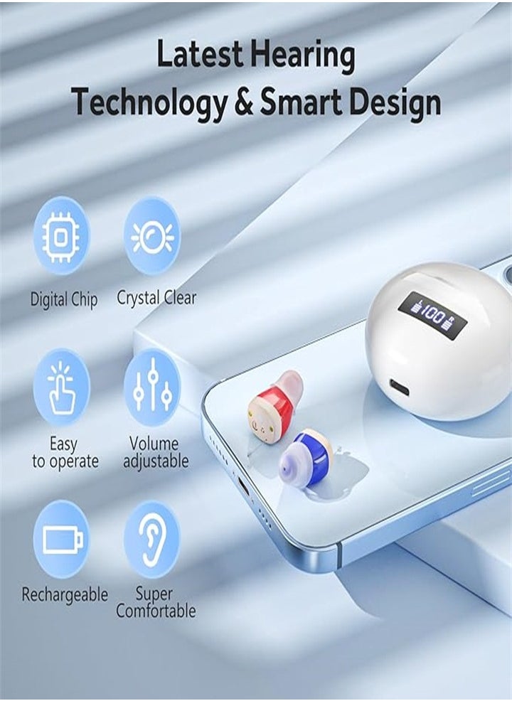 Hearing aids, invisible magnetic hearing aids, contact charging case with LED power display (white, red, blue)