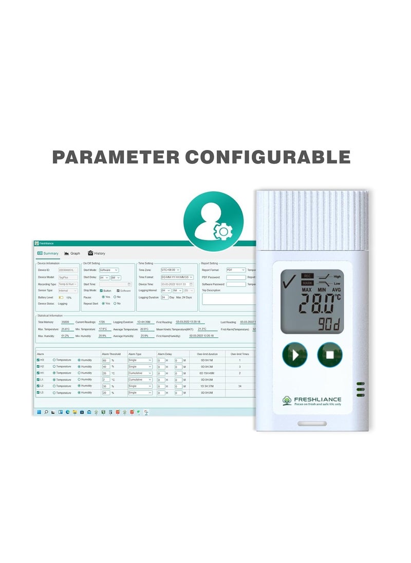 USB Temperature Humidity Data Logger, Reuseable Temperature Humidity Recorder with PDF or CSV Report, Digital Refrigerator Thermometer Hygrometer for 35000 Points High Accuracy, TagPlus-TH