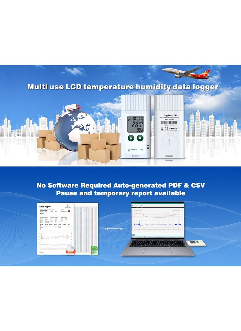 USB Temperature Humidity Data Logger, Reuseable Temperature Humidity Recorder with PDF or CSV Report, Digital Refrigerator Thermometer Hygrometer for 35000 Points High Accuracy, TagPlus-TH