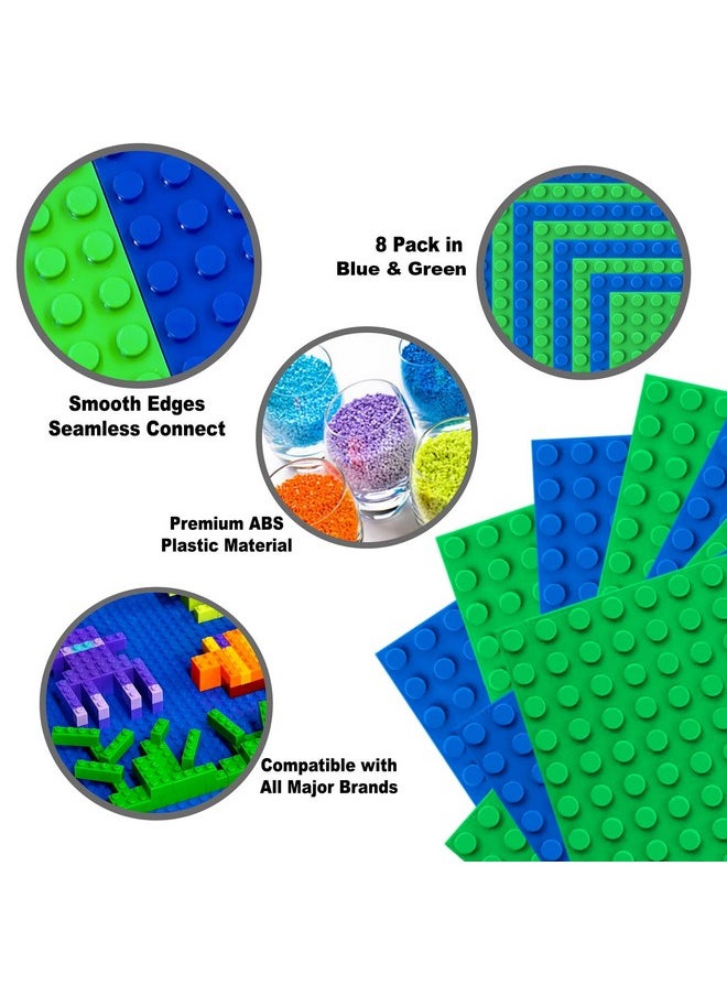 Building Bricks Baseplates Multipack, 32X32 Stud, 8 Pack Of Base Plates In Blue & Green, Base For Building Blocks Creations, 10X10 In. (25.5X25.5 Cm)