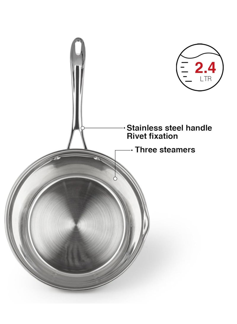 Saucepan 2.4L with Measuring Mark, Stainless Steel Saucepan 18x9cm Felice Series, 18/10 Inox 304 Steel, Induction Bottom Compatible with all types of Stovetops