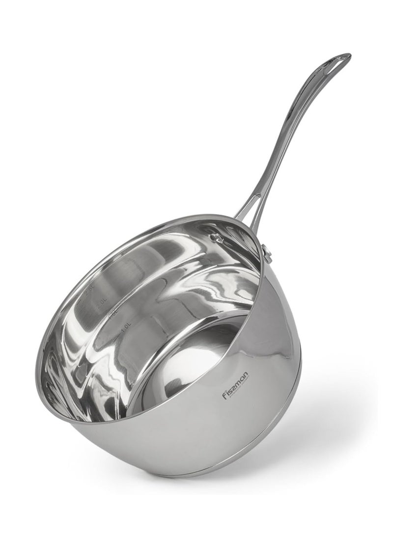 Saucepan 2.4L with Measuring Mark, Stainless Steel Saucepan 18x9cm Felice Series, 18/10 Inox 304 Steel, Induction Bottom Compatible with all types of Stovetops