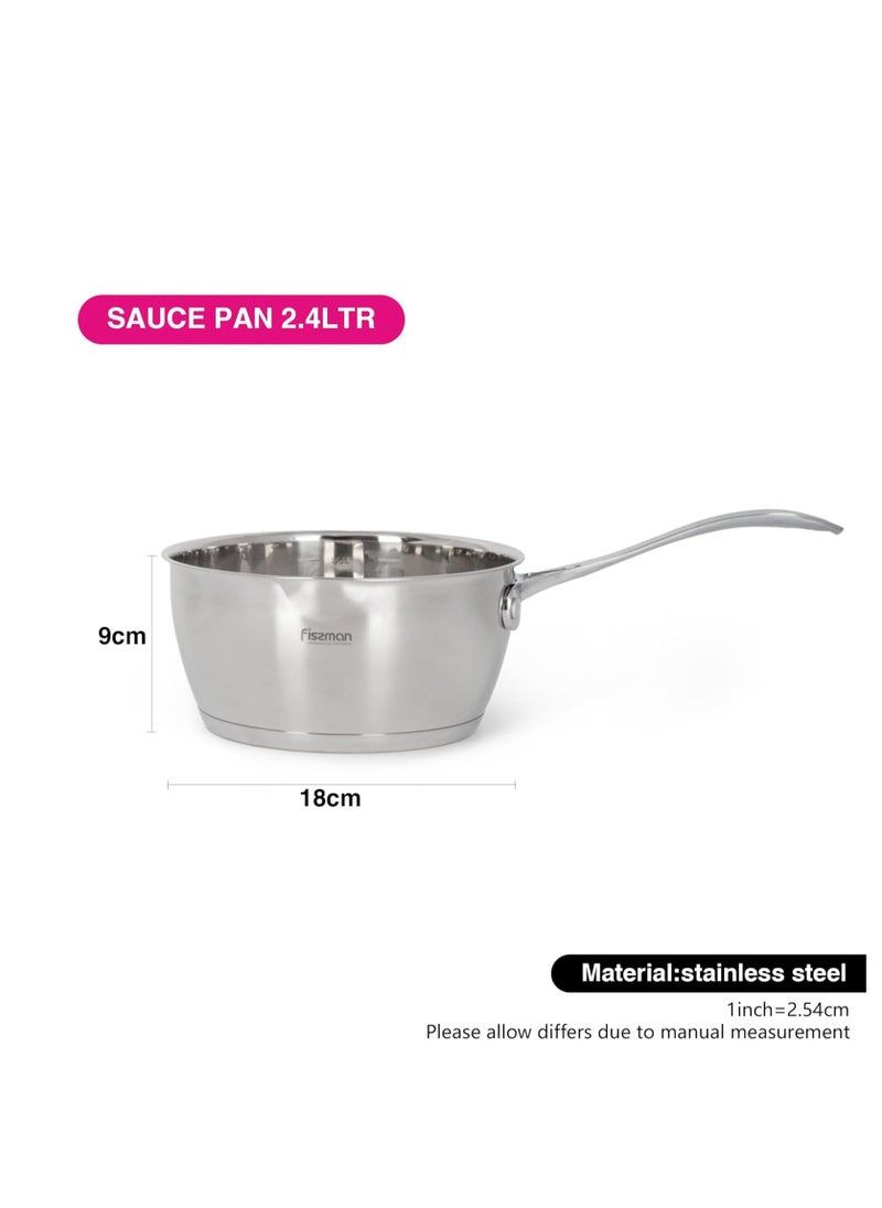 Saucepan 2.4L with Measuring Mark, Stainless Steel Saucepan 18x9cm Felice Series, 18/10 Inox 304 Steel, Induction Bottom Compatible with all types of Stovetops