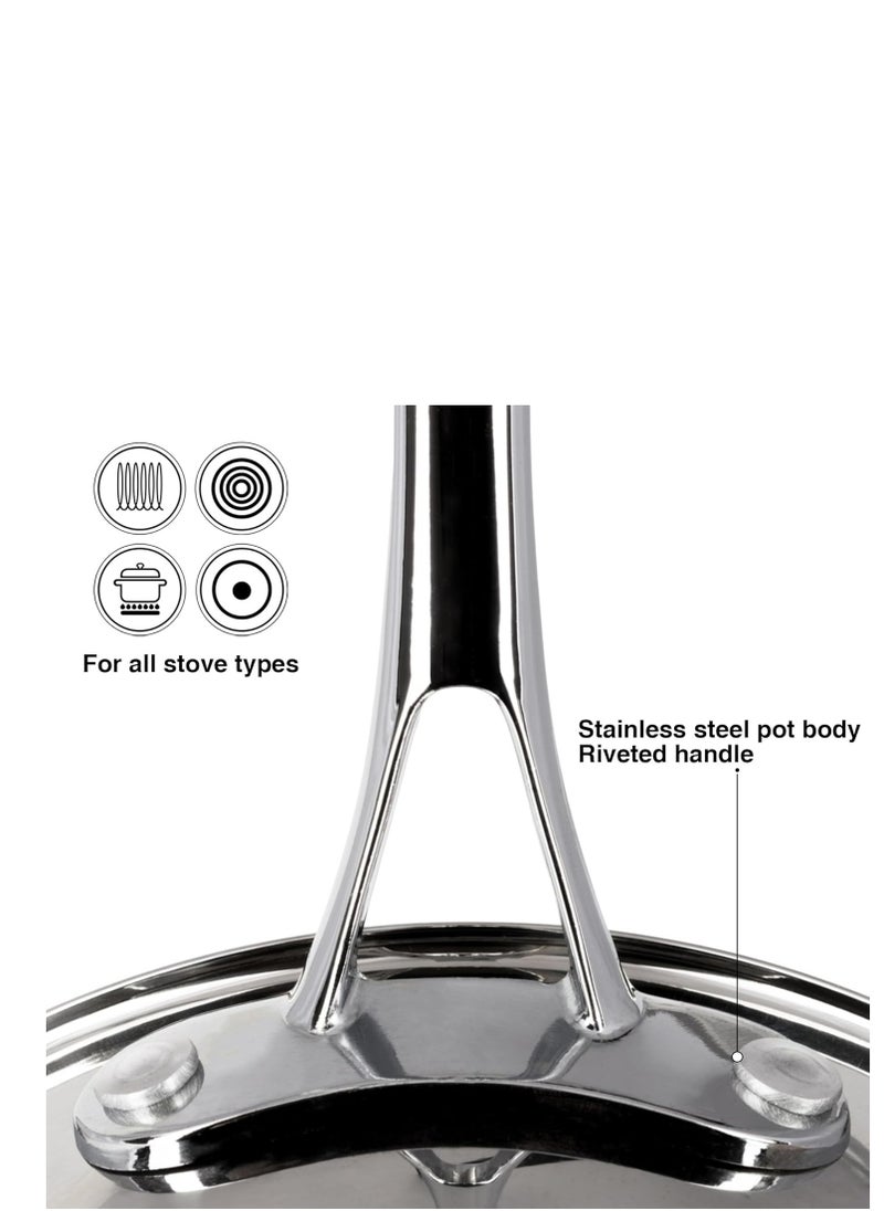 Saucepan 2.4L with Measuring Mark, Stainless Steel Saucepan 18x9cm Felice Series, 18/10 Inox 304 Steel, Induction Bottom Compatible with all types of Stovetops