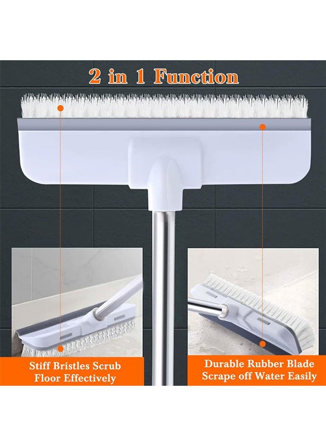 Cleaning Brush with Long Handle, 2 in 1 Floor Scrub Brush Stiff Bristle Brush Scrubber with Squeegee, Shower Scrubber Kit with 108cm Extendable Handle for Bathroom, Kitchen, Deck, Tub and Tile