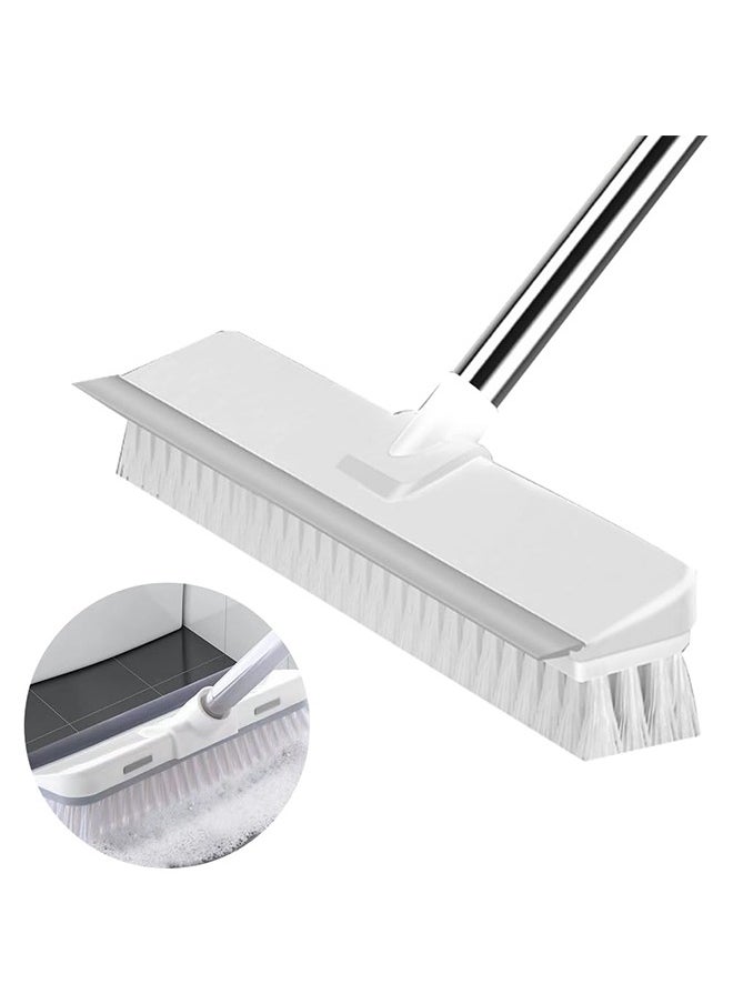 Cleaning Brush with Long Handle, 2 in 1 Floor Scrub Brush Stiff Bristle Brush Scrubber with Squeegee, Shower Scrubber Kit with 108cm Extendable Handle for Bathroom, Kitchen, Deck, Tub and Tile