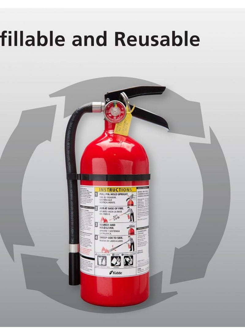 Kidde Pro 210 2A:10-B:C Fire Extinguisher, Rechargeable, Multi-Purpose for Home & Office, 4 lbs., Mounting Bracket Included , Red