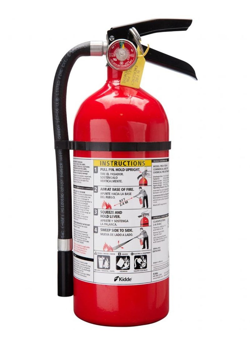 Kidde Pro 210 2A:10-B:C Fire Extinguisher, Rechargeable, Multi-Purpose for Home & Office, 4 lbs., Mounting Bracket Included , Red