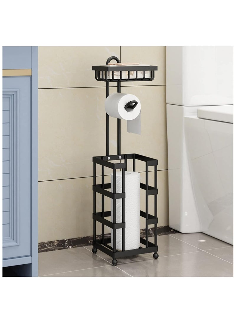 Toilet Paper Roll Holder Stand for Large Rolls with Storage Tray   Free Standing Toilet Paper Dispenser and Storage Reserve