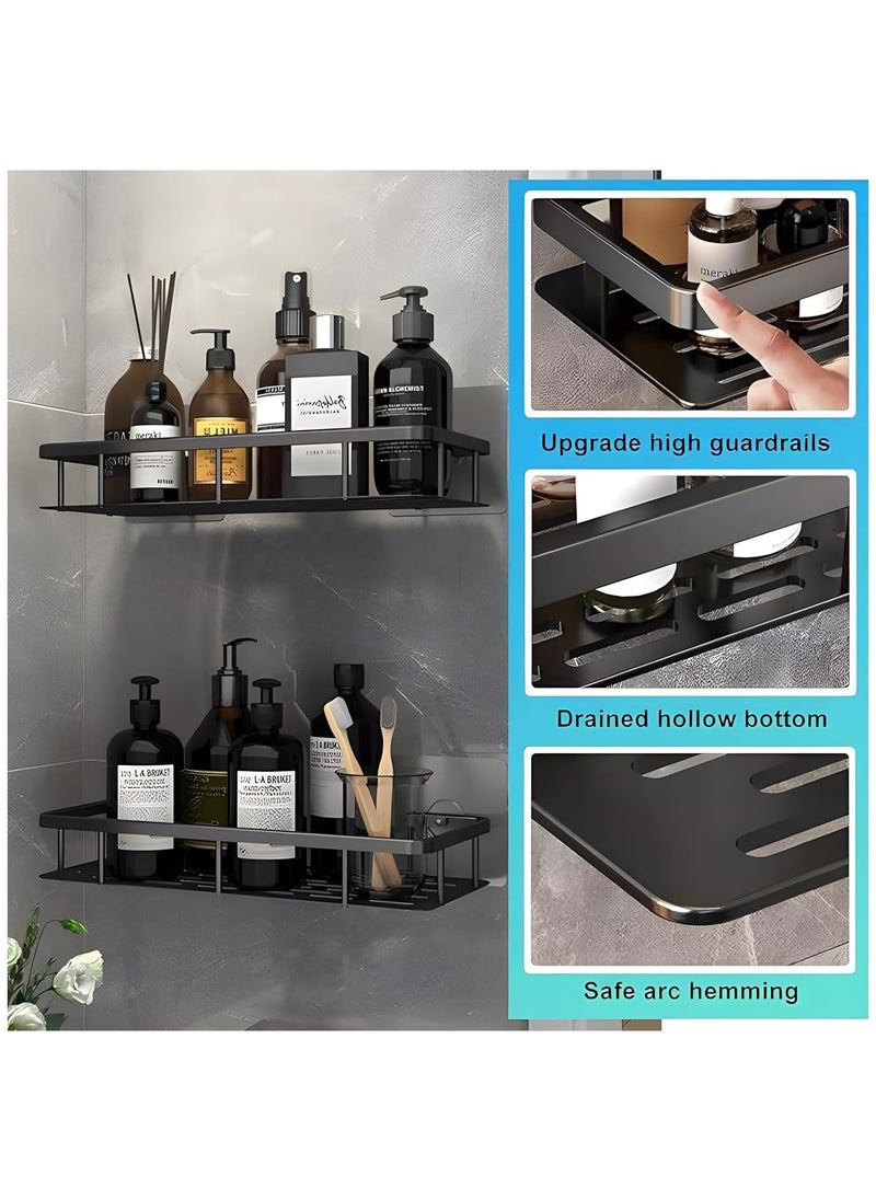 Multipurpose Bathroom Shelf Set of 2, No-Drilling Self-Adhesive Aluminum Shower Caddy, Wall-Mounted Storage Organizer Racks for Bathroom Accessories (Black)