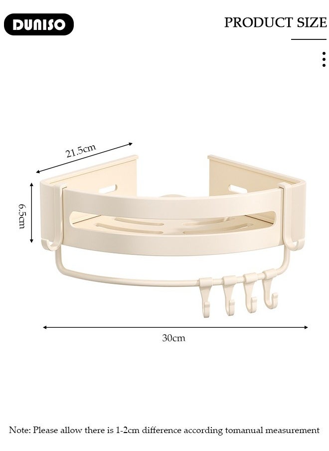 2 Pack Corner Shower Caddy with 6 Hooks, Aluminum Rustproof Bathroom Shelf with Towel Bar Storage Rack, No Drilling Wall Mounted Shower Organizer, Removable Bath Storage Basket for Bathroom, Toilet, Kitchen