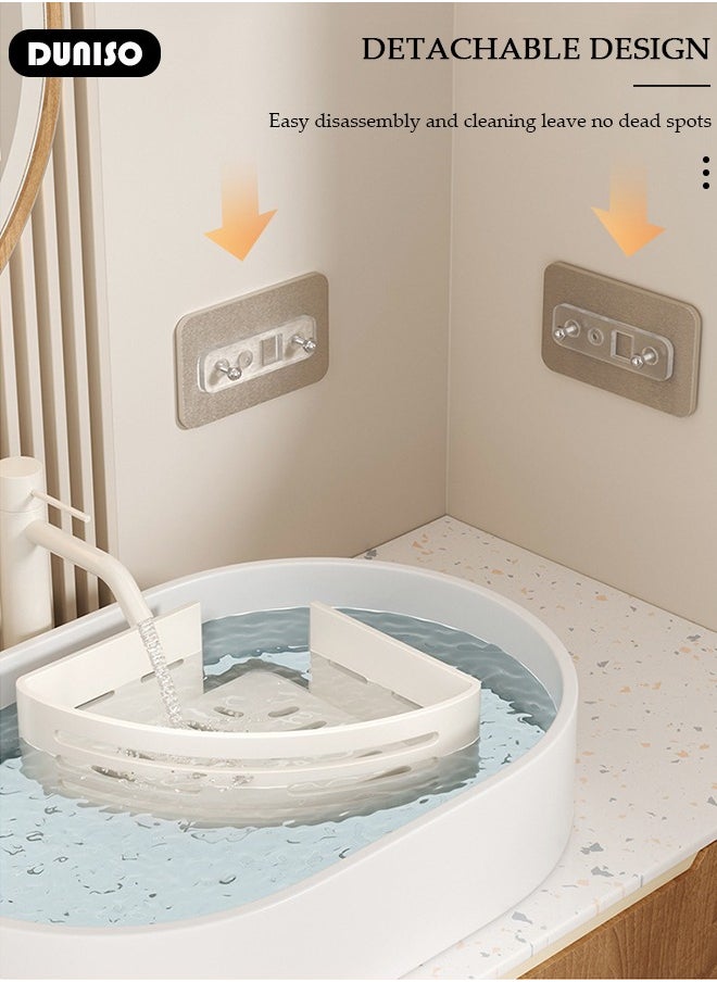 2 Pack Corner Shower Caddy with 6 Hooks, Aluminum Rustproof Bathroom Shelf with Towel Bar Storage Rack, No Drilling Wall Mounted Shower Organizer, Removable Bath Storage Basket for Bathroom, Toilet, Kitchen