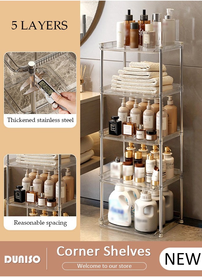 5-Layer Shower Caddy Corner Shelves, Bathroom Storage Shelves for Space Saving, Multifunctional Shower Caddy Organizer Shelf, Freestanding Shelving Unit, Open Storage Rack for Bathroom, Kitchen, Laundry