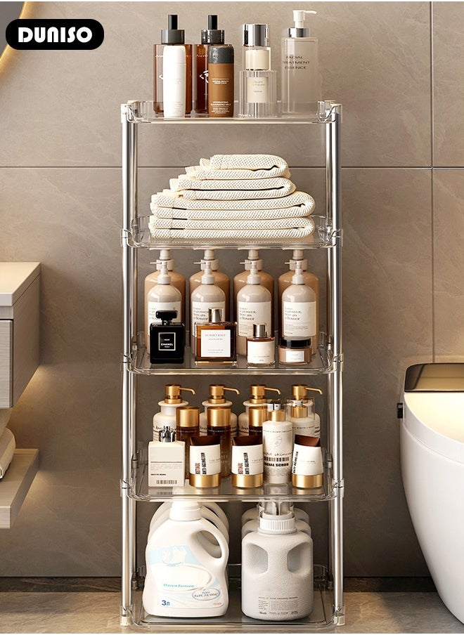 5-Layer Shower Caddy Corner Shelves, Bathroom Storage Shelves for Space Saving, Multifunctional Shower Caddy Organizer Shelf, Freestanding Shelving Unit, Open Storage Rack for Bathroom, Kitchen, Laundry