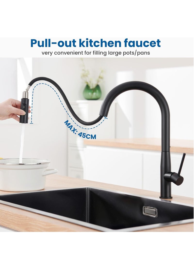 Kitchen Tap Black High Pressure Kitchen Tap with Extendible Shower Black Stainless Steel Mixer Tap Kitchen with High Spout