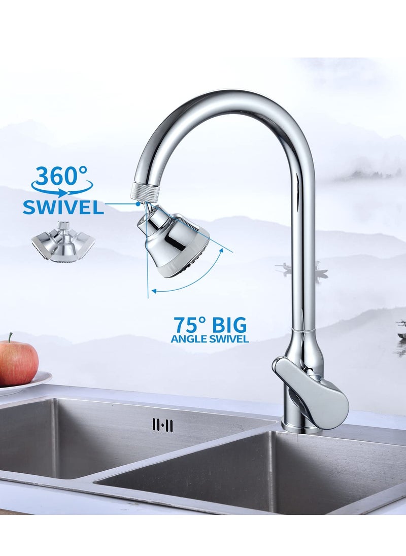 Faucet Aerator Faucet Sprayer Attachment, Kitchen Faucet Head Replacement with 4 Spray Modes, 360° Swivel Faucet Extender Anti-Splash Sink Sprayer Faucet Nozzle Head (Diamond, Silver)