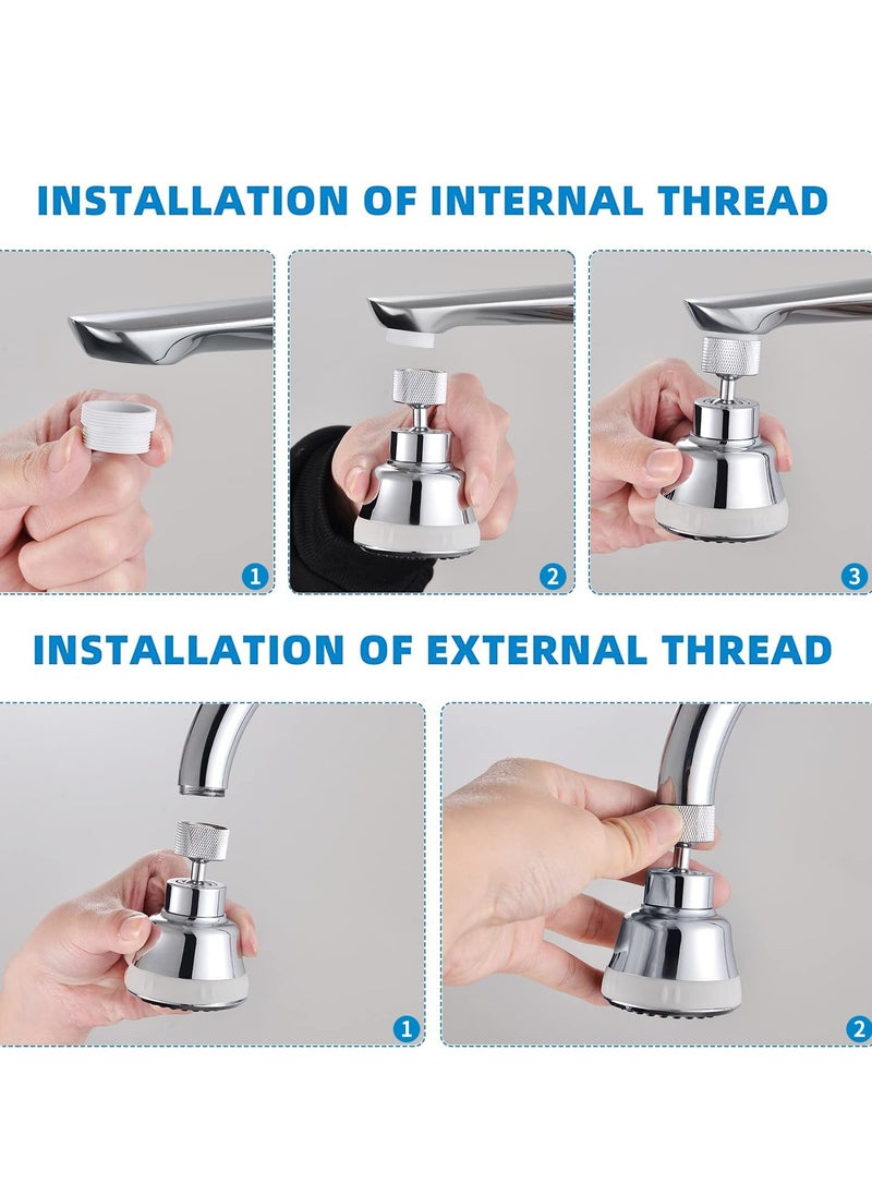 Faucet Aerator Faucet Sprayer Attachment, Kitchen Faucet Head Replacement with 4 Spray Modes, 360° Swivel Faucet Extender Anti-Splash Sink Sprayer Faucet Nozzle Head (Diamond, Silver)