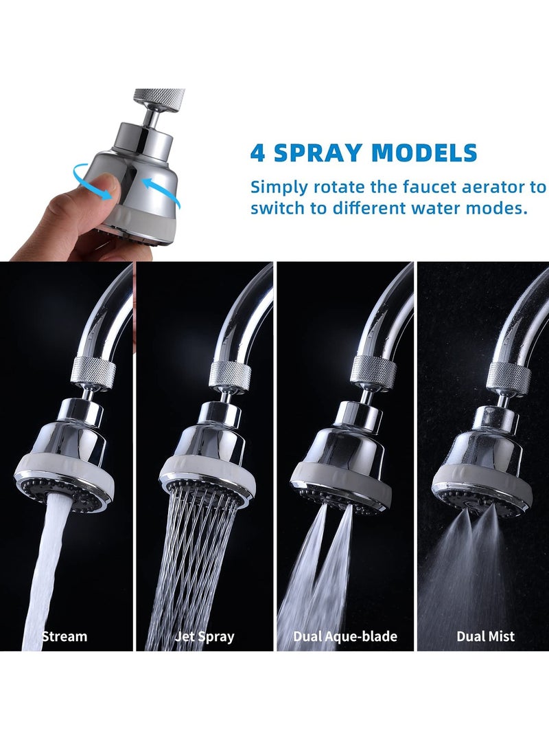 Faucet Aerator Faucet Sprayer Attachment, Kitchen Faucet Head Replacement with 4 Spray Modes, 360° Swivel Faucet Extender Anti-Splash Sink Sprayer Faucet Nozzle Head (Diamond, Silver)