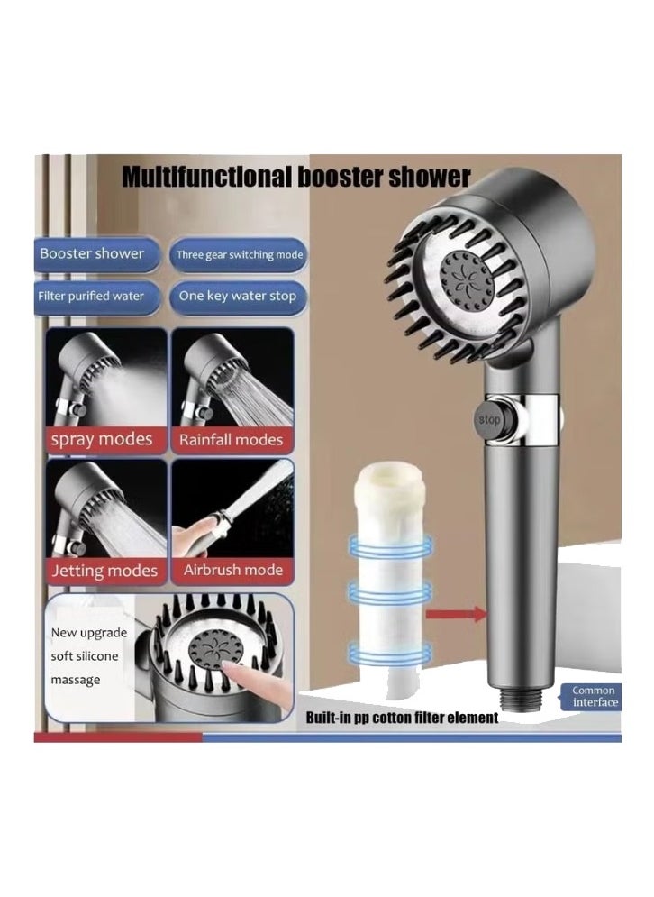 Handheld Filtered Massage Shower Head with Bracket, Enjoy High Pressure, Impurity Removal, Hair Fall Prevention, and 3 Soothing Spray Modes.