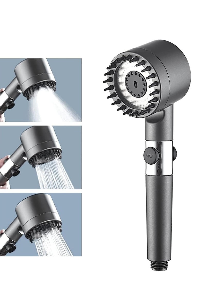 High Pressure Shower Head, Filtered Shower Head, 3-Settings Handheld Showerhead with On Off Switch, Multifunctional Massage Shower (Grey)