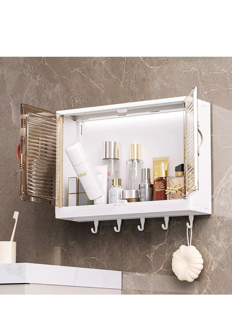 1-Piece Bathroom Storage Cabinet Wall-Mounted Organizer Storage With Hook PP White 45x13x32 Centimeter