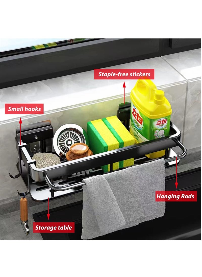 Multifunctional Stainless Steel Kitchen Sink Organizer Caddy with Removable Sponge Holder and Storage Shelf for Easy Cleanup