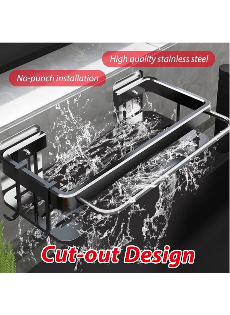 Multifunctional Stainless Steel Kitchen Sink Organizer Caddy with Removable Sponge Holder and Storage Shelf for Easy Cleanup