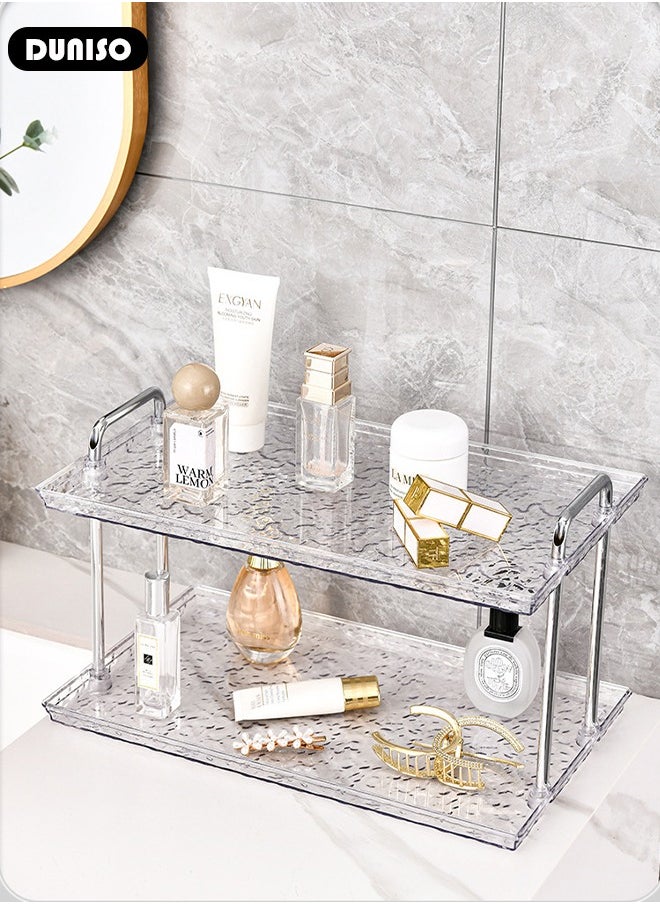 2 Tier Bathroom Counter Organizer, Modern Bathroom Countertop Shelf, Cosmetics Skincare Shelf Organizer, Removable Perfume Tray for Bedroom Skincare Storage Rack