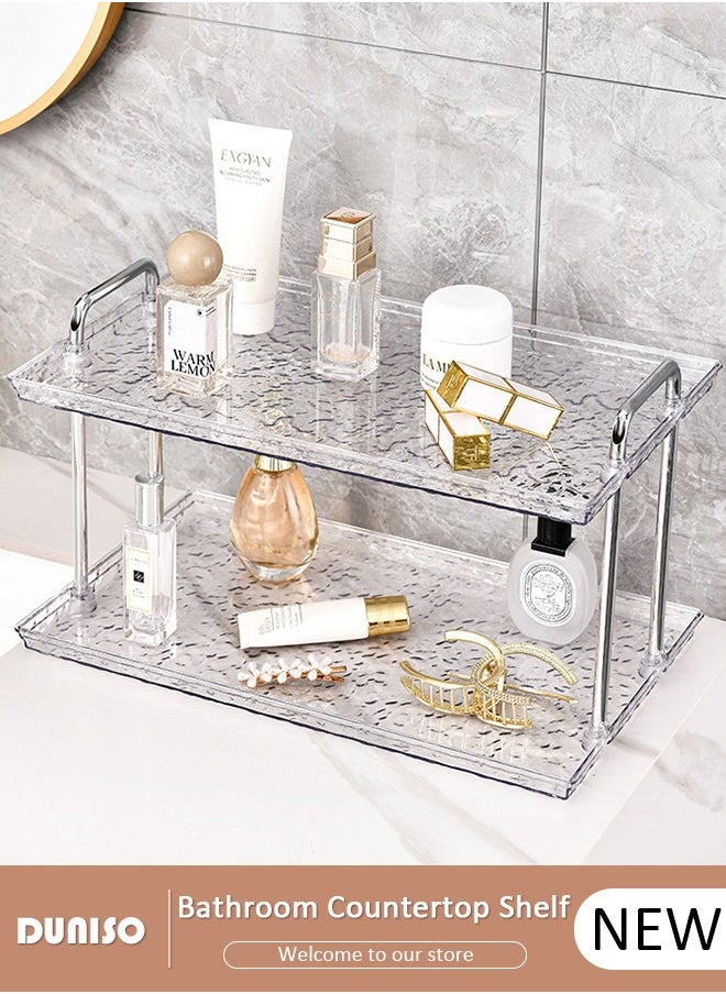 2 Tier Bathroom Counter Organizer, Modern Bathroom Countertop Shelf, Cosmetics Skincare Shelf Organizer, Removable Perfume Tray for Bedroom Skincare Storage Rack