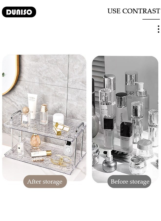 2 Tier Bathroom Counter Organizer, Modern Bathroom Countertop Shelf, Cosmetics Skincare Shelf Organizer, Removable Perfume Tray for Bedroom Skincare Storage Rack