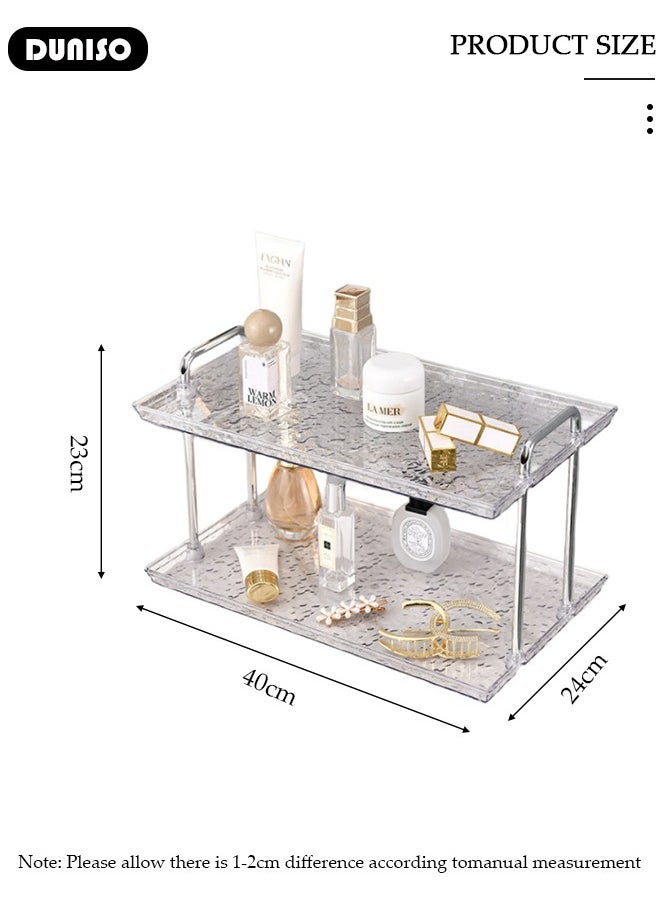 2 Tier Bathroom Counter Organizer, Modern Bathroom Countertop Shelf, Cosmetics Skincare Shelf Organizer, Removable Perfume Tray for Bedroom Skincare Storage Rack