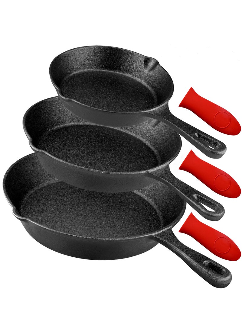 Pre-Seasoned Cast Iron Skillet Set 3-Piece - Safe Non-Stick Frying Pans  - Ideal Cookware for Frying & Sautéing with Easy-Handle Design PFOA Free (6, 8, 10 Inch)