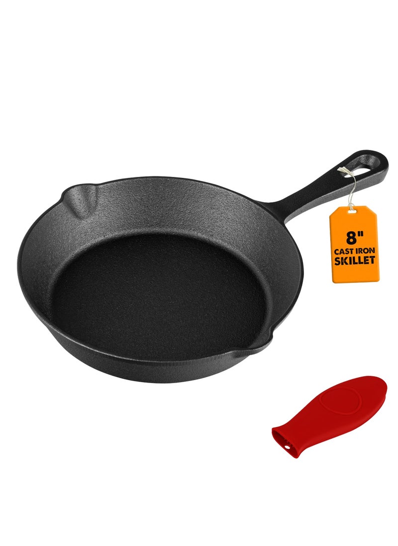 Pre-Seasoned Cast Iron Skillet - Safe Non-Stick Frying Pans  - Ideal Cookware for Frying & Sautéing with Easy-Handle Design PFOA Free (8 Inch)