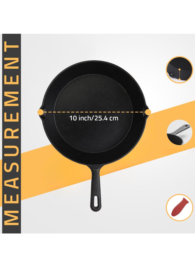 Pre-Seasoned Cast Iron Skillet - Safe Non-Stick Frying Pans  - Ideal Cookware for Frying & Sautéing with Easy-Handle Design PFOA Free (10 Inch)