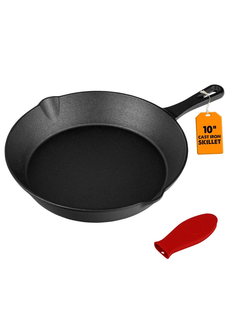 Pre-Seasoned Cast Iron Skillet - Safe Non-Stick Frying Pans  - Ideal Cookware for Frying & Sautéing with Easy-Handle Design PFOA Free (10 Inch)