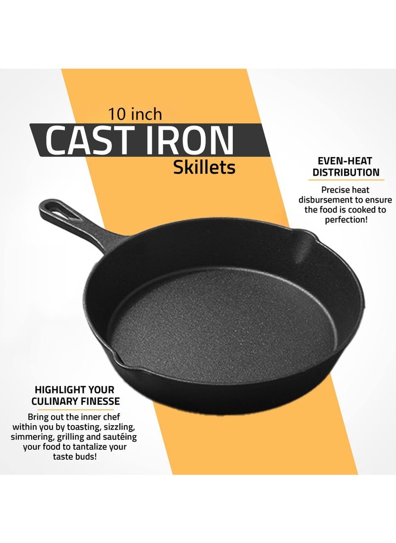 Pre-Seasoned Cast Iron Skillet - Safe Non-Stick Frying Pans  - Ideal Cookware for Frying & Sautéing with Easy-Handle Design PFOA Free (10 Inch)