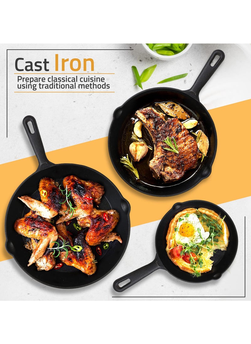 Pre-Seasoned Cast Iron Skillet - Safe Non-Stick Frying Pans  - Ideal Cookware for Frying & Sautéing with Easy-Handle Design PFOA Free (10 Inch)