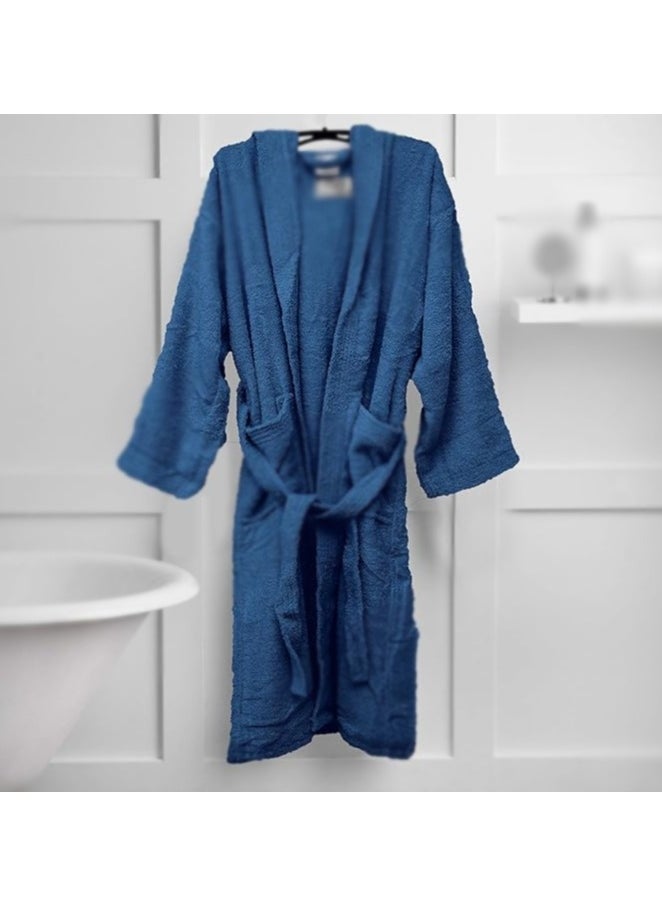 100% Cotton Super Soft Highly Absorbent Hooded Bathrobe Blue