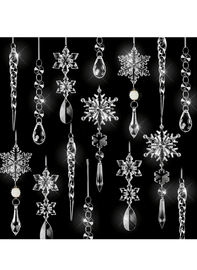 Ornaments Crystal Tree Decorations, 20Pcs Acrylic Clear Hanging Crystal, Hanging Acrylic Snowflake and Icicle Ornaments for Centerpieces for Xmas Wedding Party Home Decor