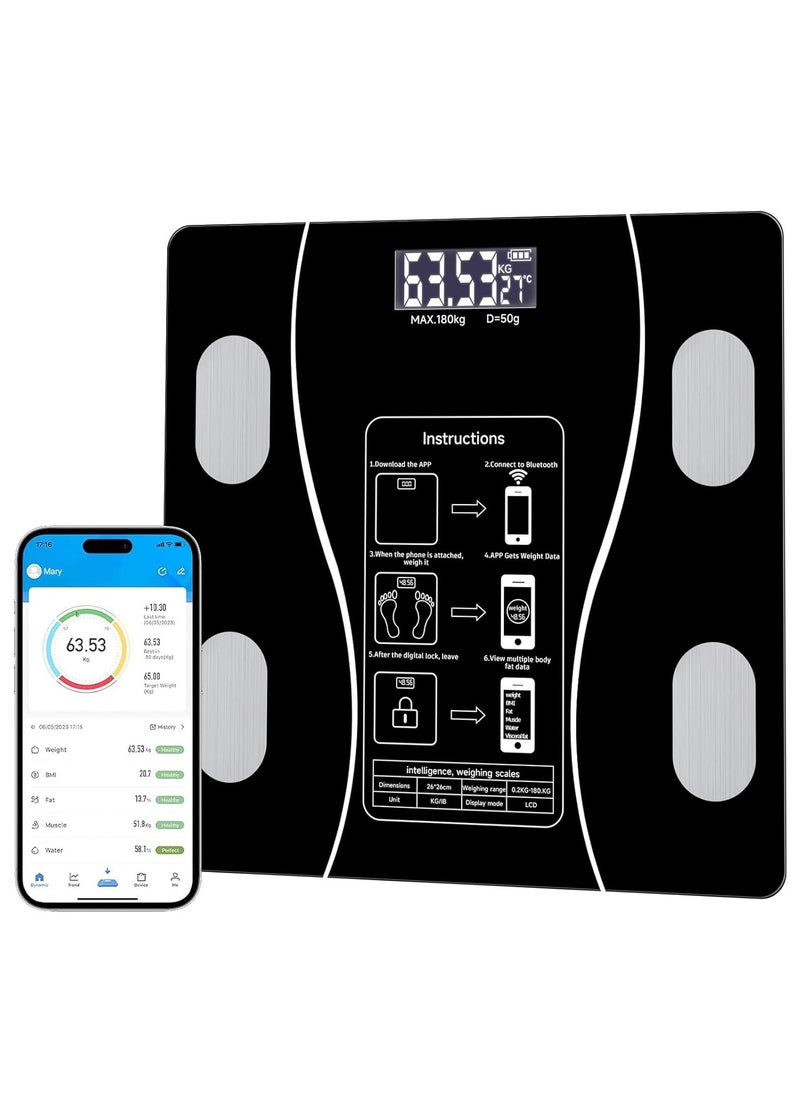 Digital Smart Weight Scale, Bluetooth / Wireless Body Fat Scale with Smartphone App, Digital Bathroom Scale for Body Weight, Body Composition Analysis, Highly Accurate BMI Scale.