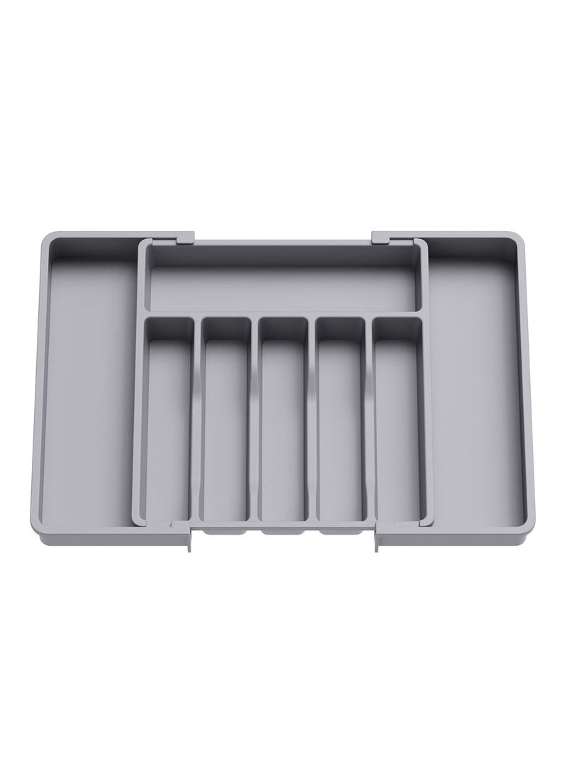 Cutlery Tray, Silverware Organizer, Expandable Utensil Tray for Drawer, Adjustable Cutlery Holder for Kitchen Drawer Holding Flatware Spoons Forks, Grey