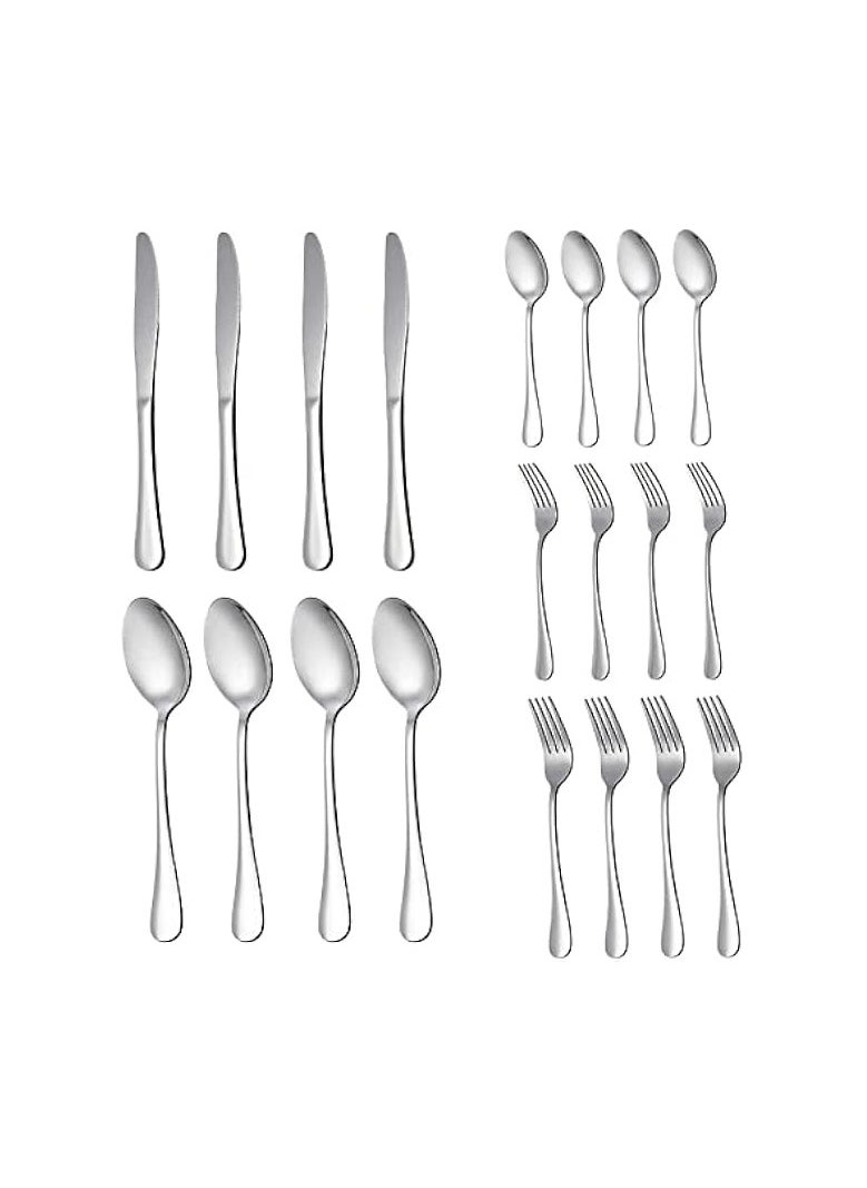 20 Piece Silverware Flatware Set, Stainless Steel Utensils Service set for 4,Mirror Polished Cutlery Set,Dishwasher Safe Knife Fork Spoon Tableware set (Silver, Set A)