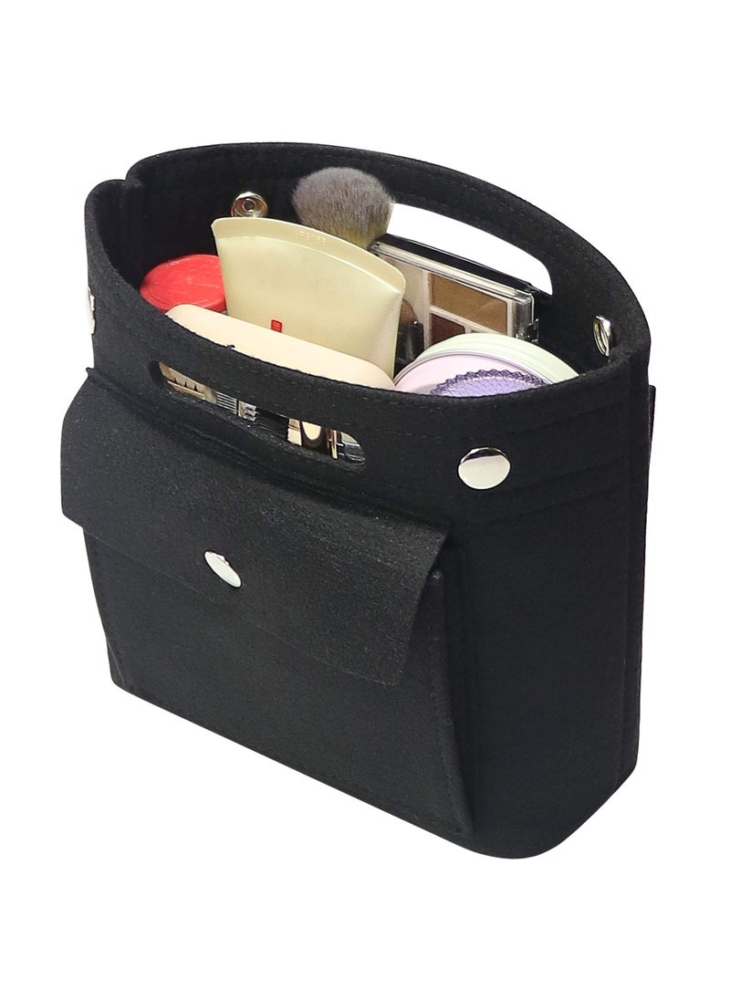 Purse Organizer Insert Tote Bag Ladies Handbag Liner Pocket Mini for Speedy Neverfull 19X18X9cm Black