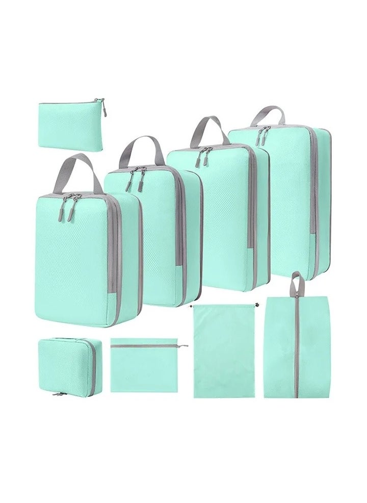 9 Set Compression Packing Cubes for Travel, Lightweight Vacation Travel Essentials, Travel Accessories for Suitcase Organizer Bags Set, Durable Luggage Organizer Travel Bags, Light Blue